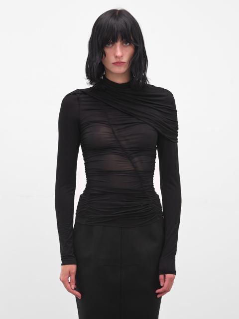 MAGDA BUTRYM Black Mesh Ruched Cape Blouse