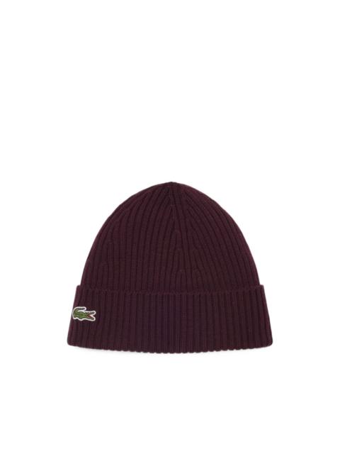 LACOSTE logo-patch ribbed-knit beanie hat