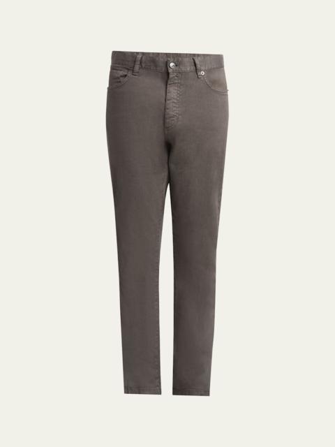 ZEGNA Men's Comfort Linen and Cotton Five-Pocket Pants