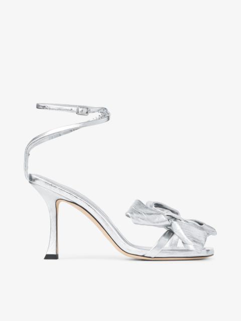 JIMMY CHOO Staz Sandal 90 Silver Vintage Metallic Leather Sandals