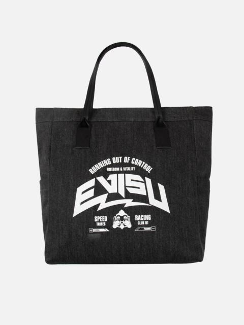 EVISU AUTO-RACING STYLE LOGO PRINT DENIM TOTE BAG