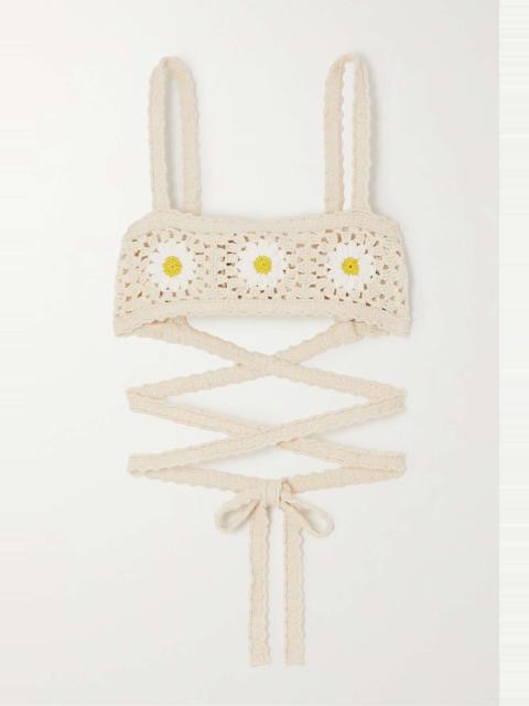Daisy lace-up crocheted cotton bralette