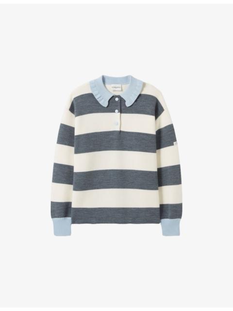Claudie Pierlot Striped Frill-Collar Knitted Jumper