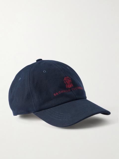 Brunello Cucinelli Logo-Embroidered Leather-Trimmed Cotton-Twill Baseball Cap