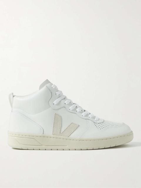 VEJA V-15 Suede-Trimmed Perforated Leather High-Top Sneakers