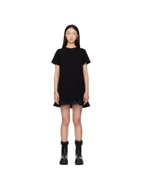 sacai Black Nylon Twill & Cotton Jersey Minidress