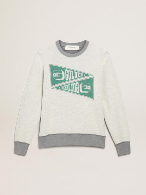 Golden Goose Melange-gray Golden Collection sweatshirt with green Golden print