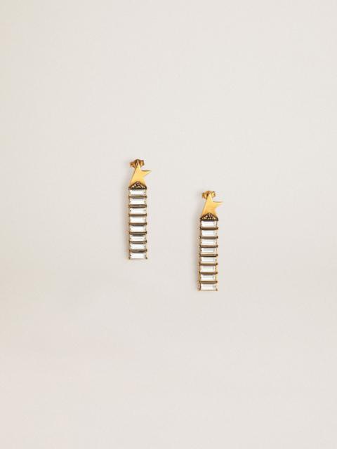 Golden Goose Drop earrings with antique gold star and baguette-shaped crystals