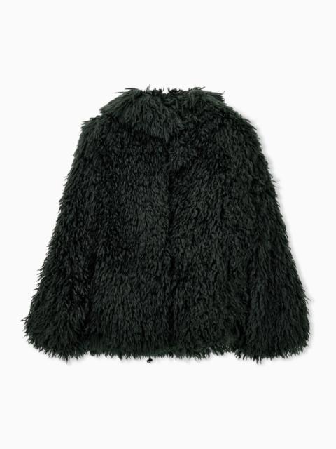 EMPORIO ARMANI BLOUSON JACKET IN SHAGGY FAUX FUR WITH A HIGH COLLAR