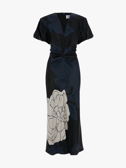 Victoria Beckham Eve Midi Dress In Dark Navy Floral Print