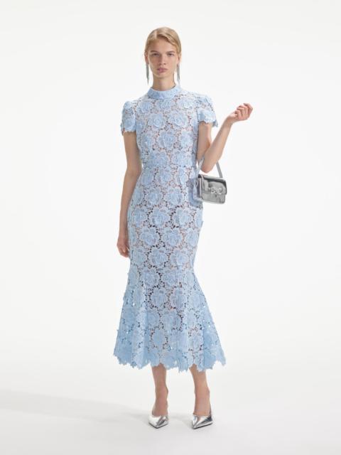 Blue Flower Lace Midi Dress