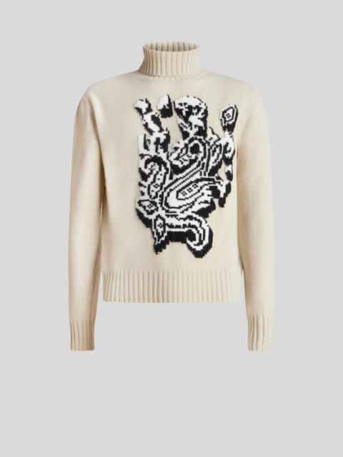 HIGH NECK JACQUARD INTARSIA SWEATER