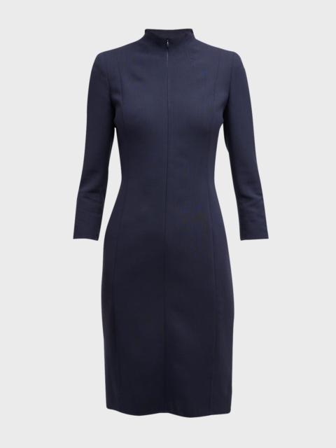 AKRIS Split-Neck Double-Face Wool Sheath Dress