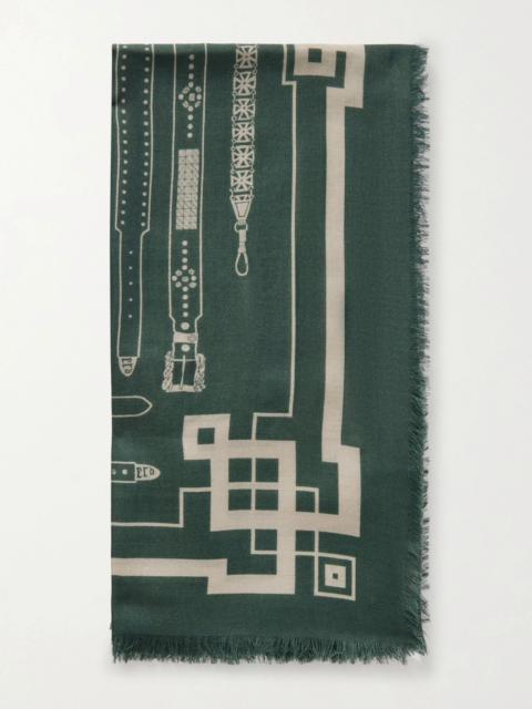Enfants Riches Déprimés Printed Wool and Silk-Blend Scarf Green