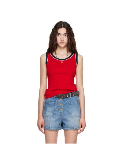 Valentino Red Knit Cotton VLogo Tank Top