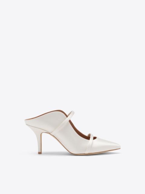 MALONE SOULIERS Maureen 70 White Satin Heeled Mules