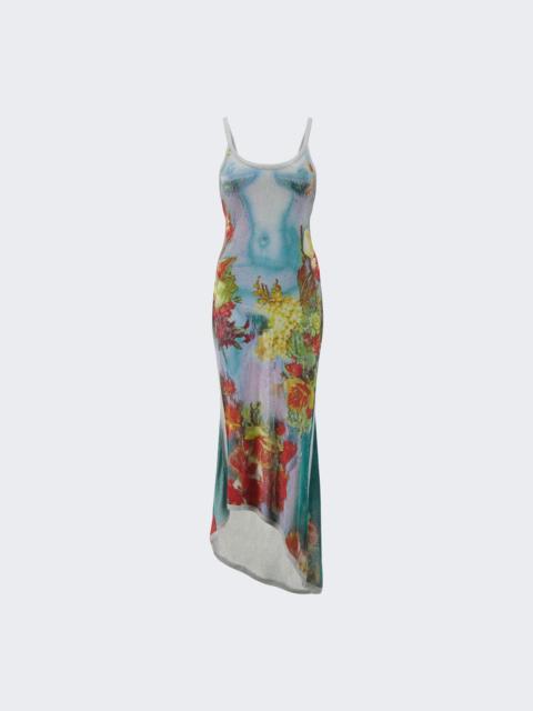 Jean Paul Gaultier Flowers Printed Body Long Dress Blue