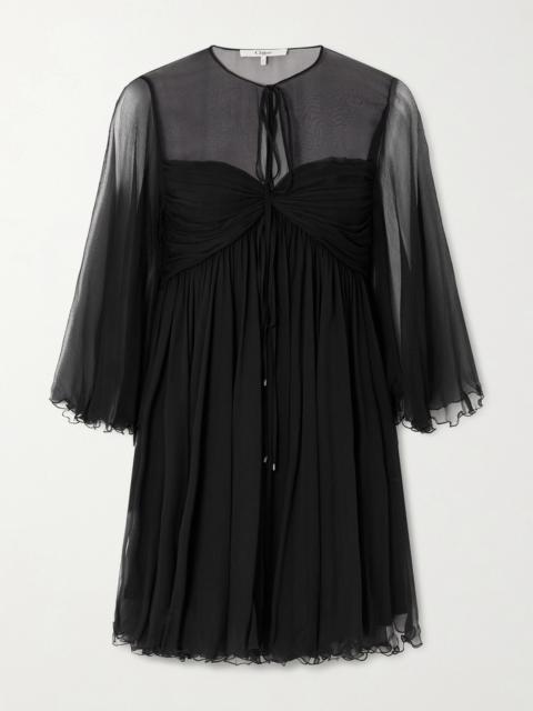 Chloé Tie-detailed Gathered Silk-chiffon Mini Dress
