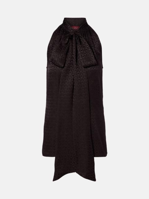 GUCCI Horsebit tie-neck silk jacquard top