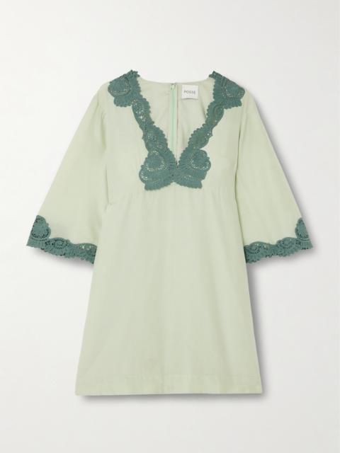POSSE Darya Lace-trimmed Cotton And Silk-blend Mini Dress