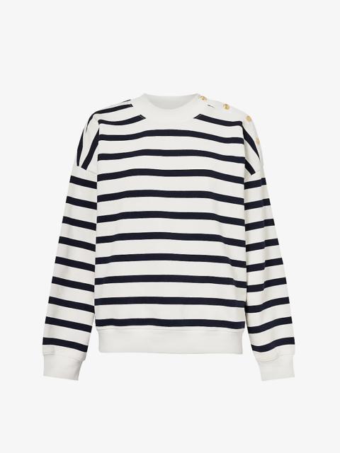Button-embellished striped cotton-blend sweatshirt