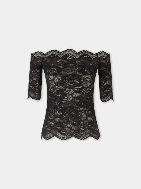 rabanne BLACK LACE TOP WITH BARDOT COLLAR