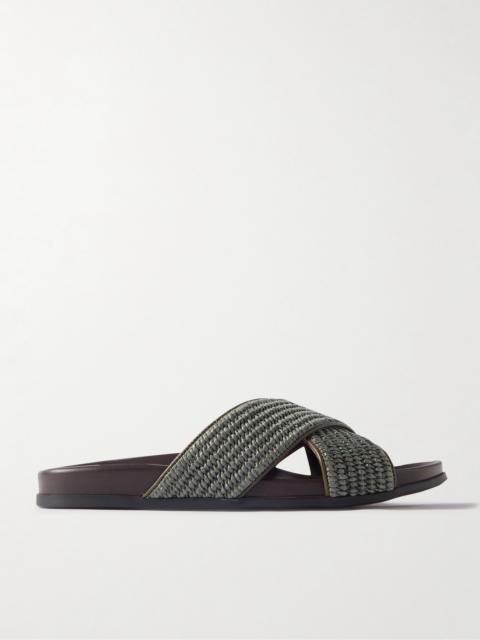 Manolo Blahnik Chiltern Leather-Trimmed Raffia Sandals