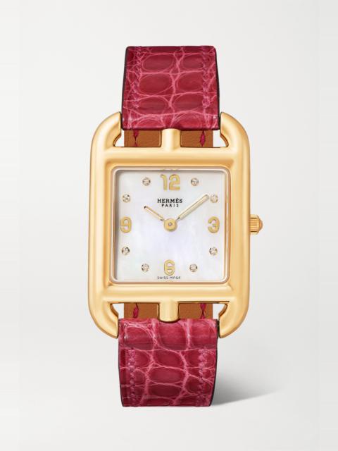 Hermès Cape Cod 23mm small 18-karat gold, alligator, mother-of-pearl and diamond watch