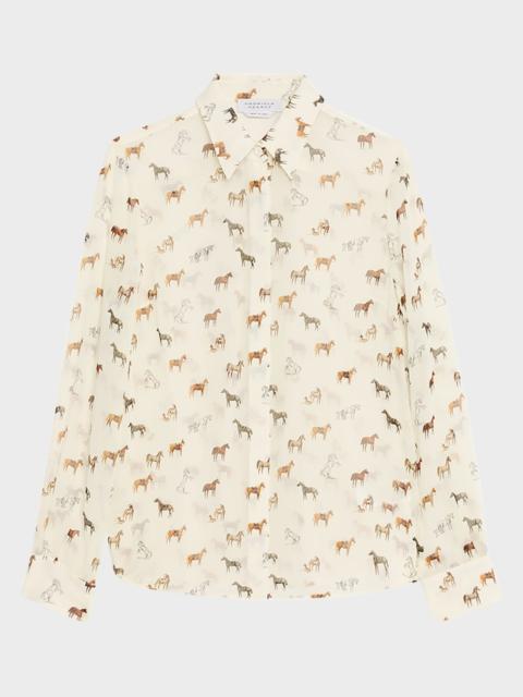 GABRIELA HEARST Henri Horse-Print Chiffon Button-Down Blouse