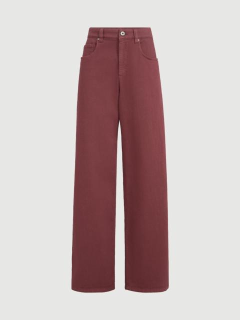 Brunello Cucinelli Stretch dyed denim loose barrel trousers with monili