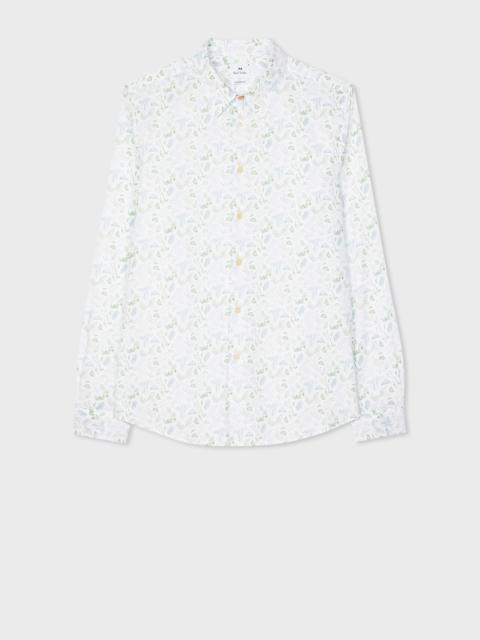 Tailored-Fit White 'Leaf' Print Cotton Shirt