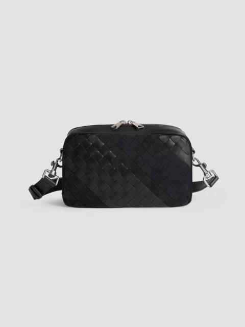 Bottega Veneta Men's Small Intrecciato Leather & Suede Crossbody Camera Bag - Black Silver