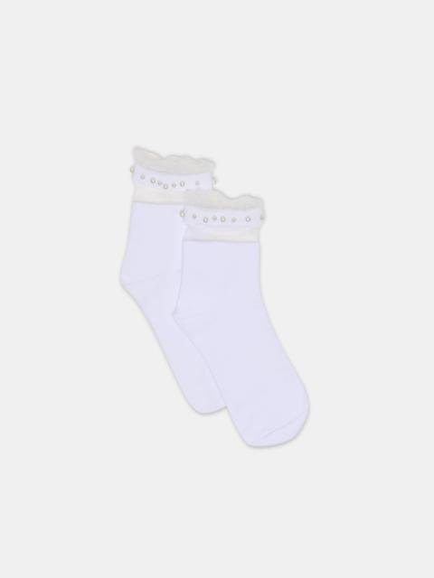 dolce vita SHEER RUFFLE PEARL ANKLET SOCKS WHITE