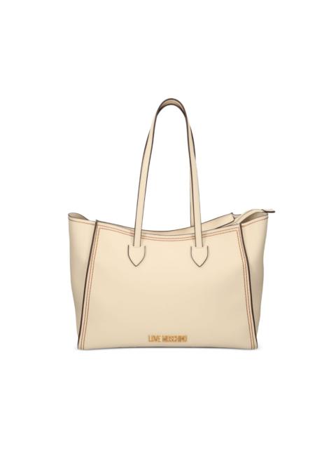 Moschino topstitch logo-plaque tote bag