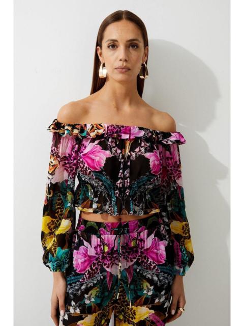 KAREN MILLEN Tropical Floral Viscose Georgette Beach Top