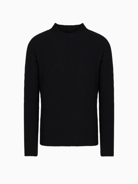 Jacquard virgin wool mock-neck jumper