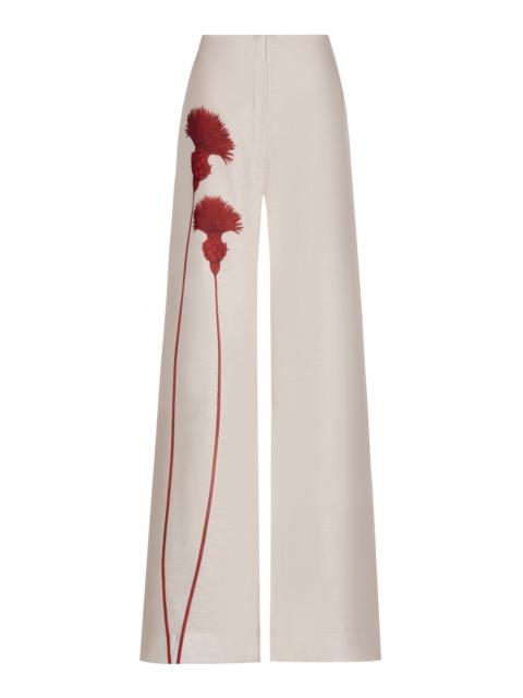 Ritmica Printed Linen Wide-Leg Pants red