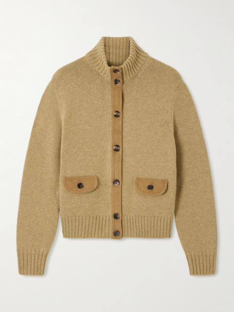 Loro Piana Parksville suede-trimmed cashmere cardigan Camel