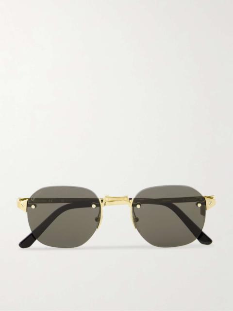 Cartier Santos de Cartier Rimless Oval-Frame Gold-Tone Sunglasses