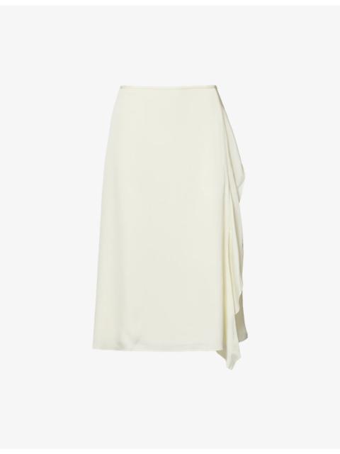 Theory Frilled Split-Hem Satin Midi Skirt