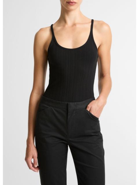 Vince Variegated-Rib Cotton-Blend Tank