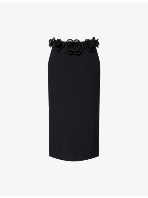 David Koma Floral-Embroidered Woven Midi Skirt