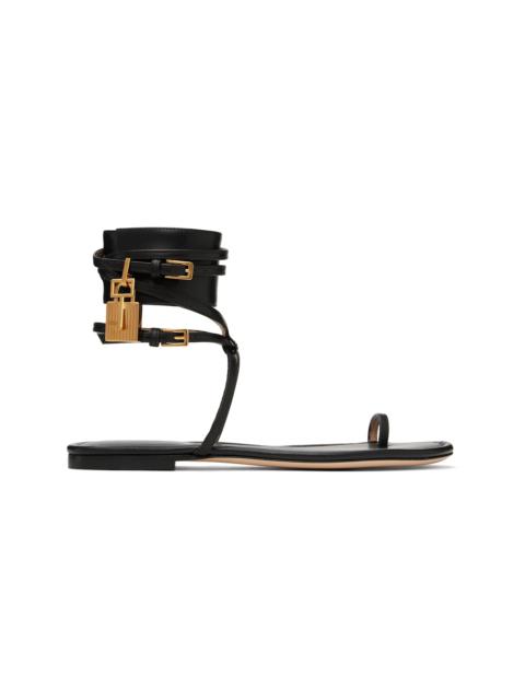 TOM FORD Black Soft Calf Ankle Wrap Sandals