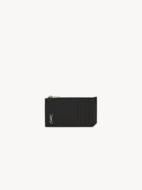 SAINT LAURENT TINY CASSANDRE FRAGMENTS ZIPPED CARD CASE IN GRAINED LEATHER