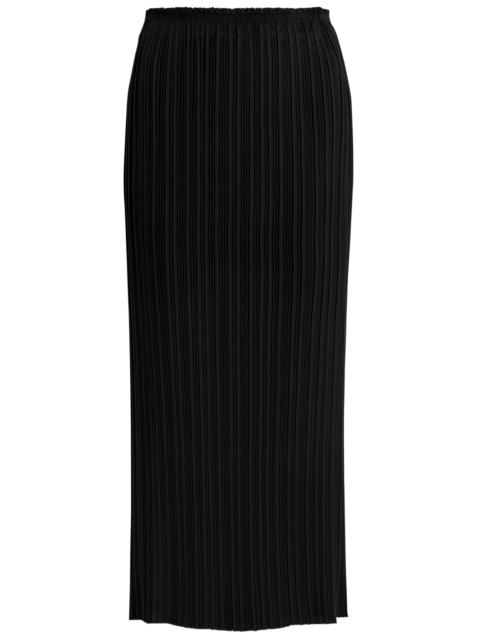 Plissé satin midi skirt