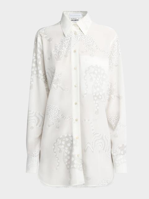 Stella McCartney Cat Burnout Button Down Silk Blouse