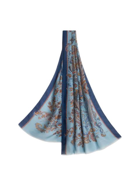 paisley-print frayed-edge cashmere-blend scarf