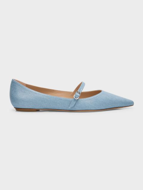 Emilia Metallic Denim Mary Jane Ballerina Flats