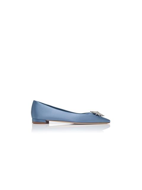 Manolo Blahnik Blue Satin Crystal Embellished Flat Pumps