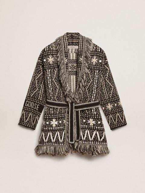 Golden Goose Cardigan with belt and dark gray Fair Isle pattern